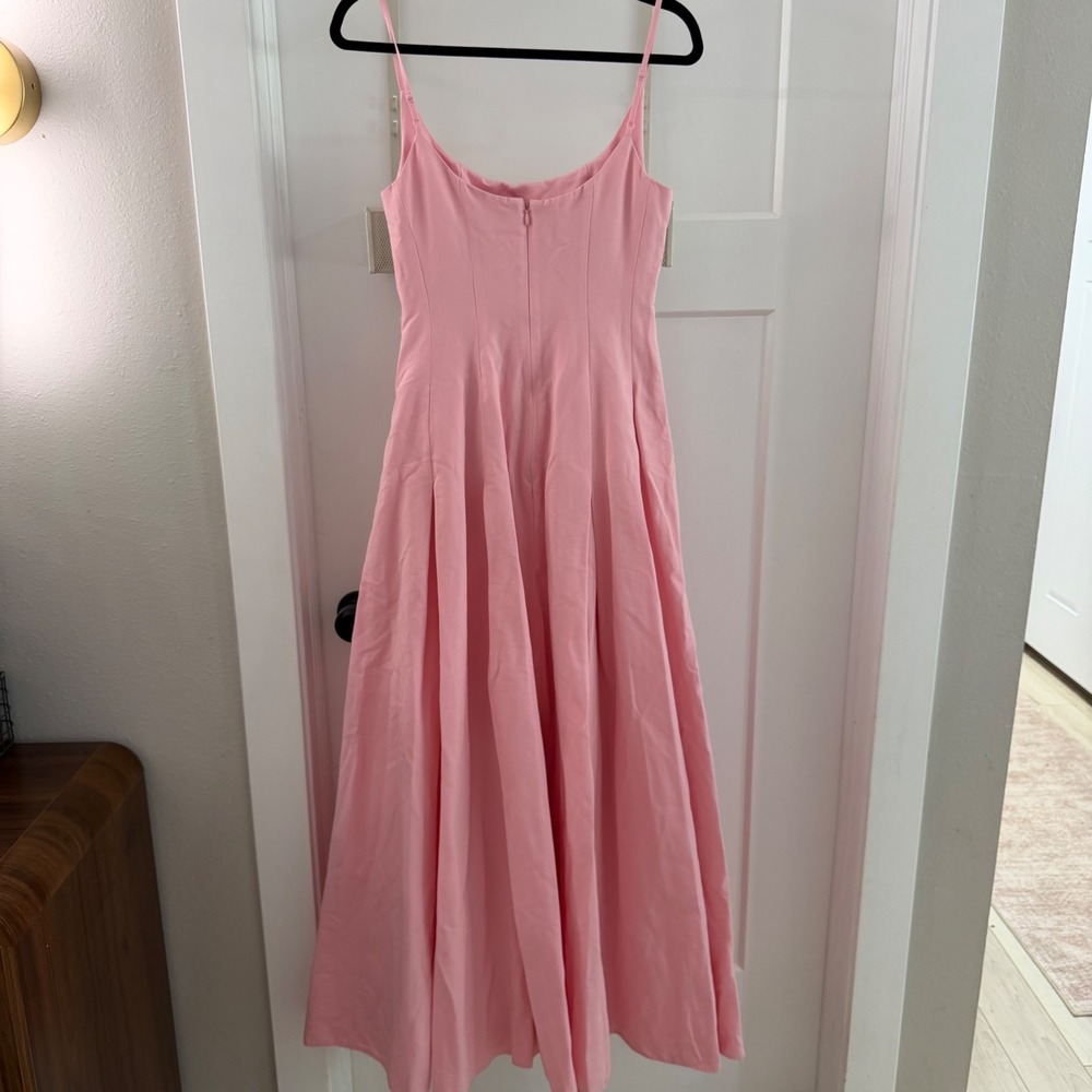 Staud Joy Gown Pink Pleated A-Line Maxi Dress Scoop Neck Sz 2 Event Gown Barbie - Picture 4 of 8